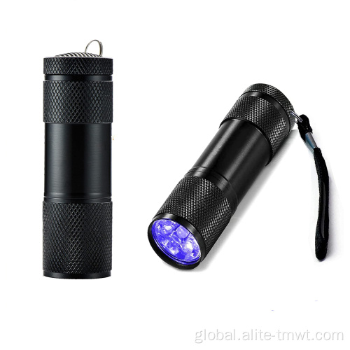 Uv Torch Portable 9 LED Mini Flashlight Black Handheld Light for Camping Running Emergency Pets Urine and Stain Detector Manufactory